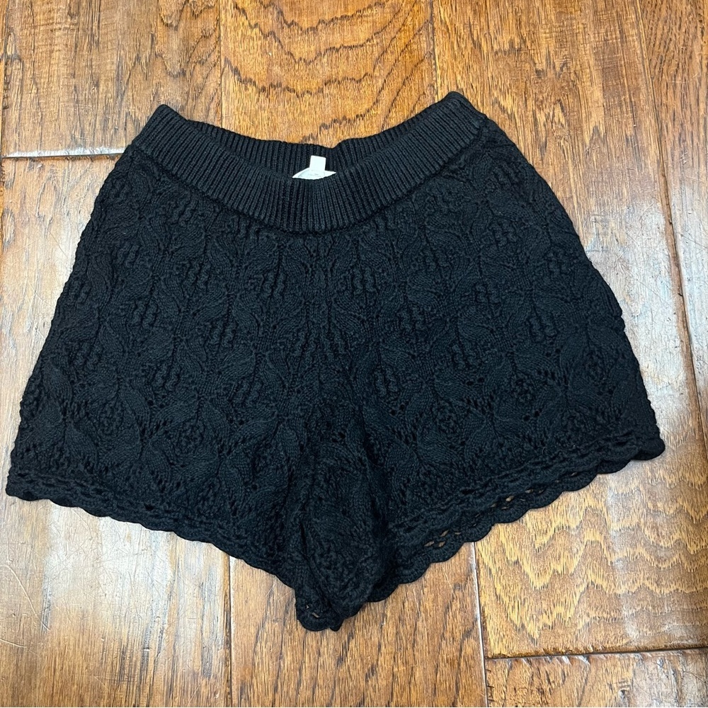 Sezane Black High-Waist Crochet Knit Shorts